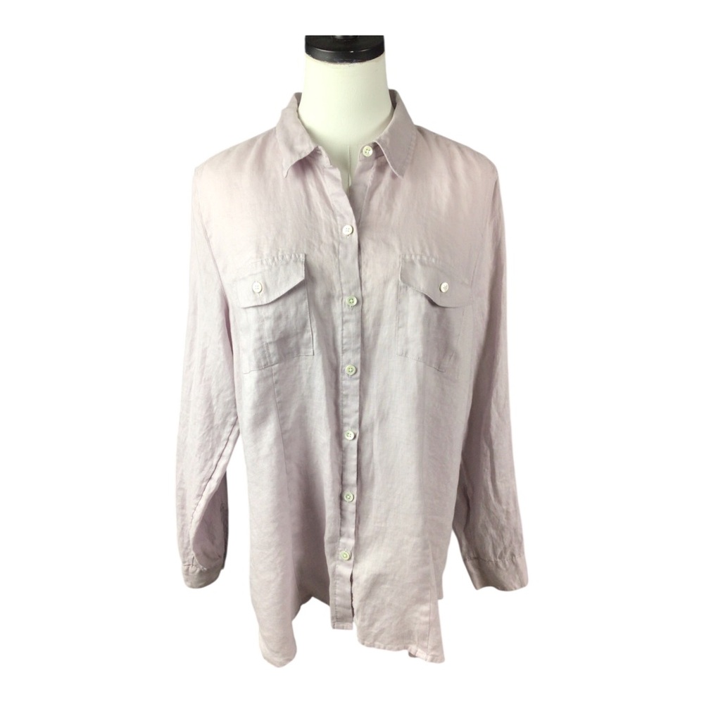 J. Jill Love Linen Light Lavender Button-Up Shirt Large Beachy Cottagecore